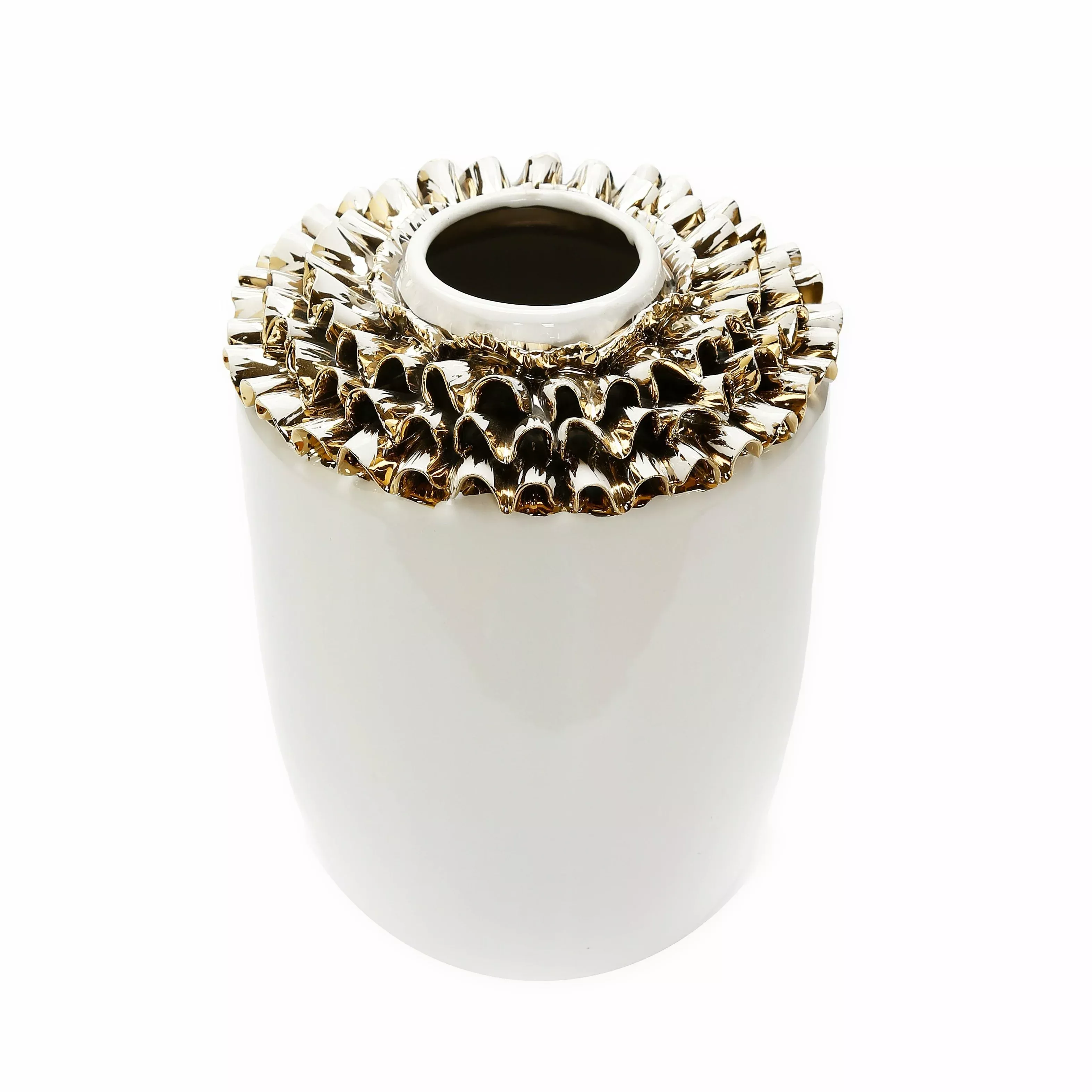 10"H White Ceramic Vase Gold Design