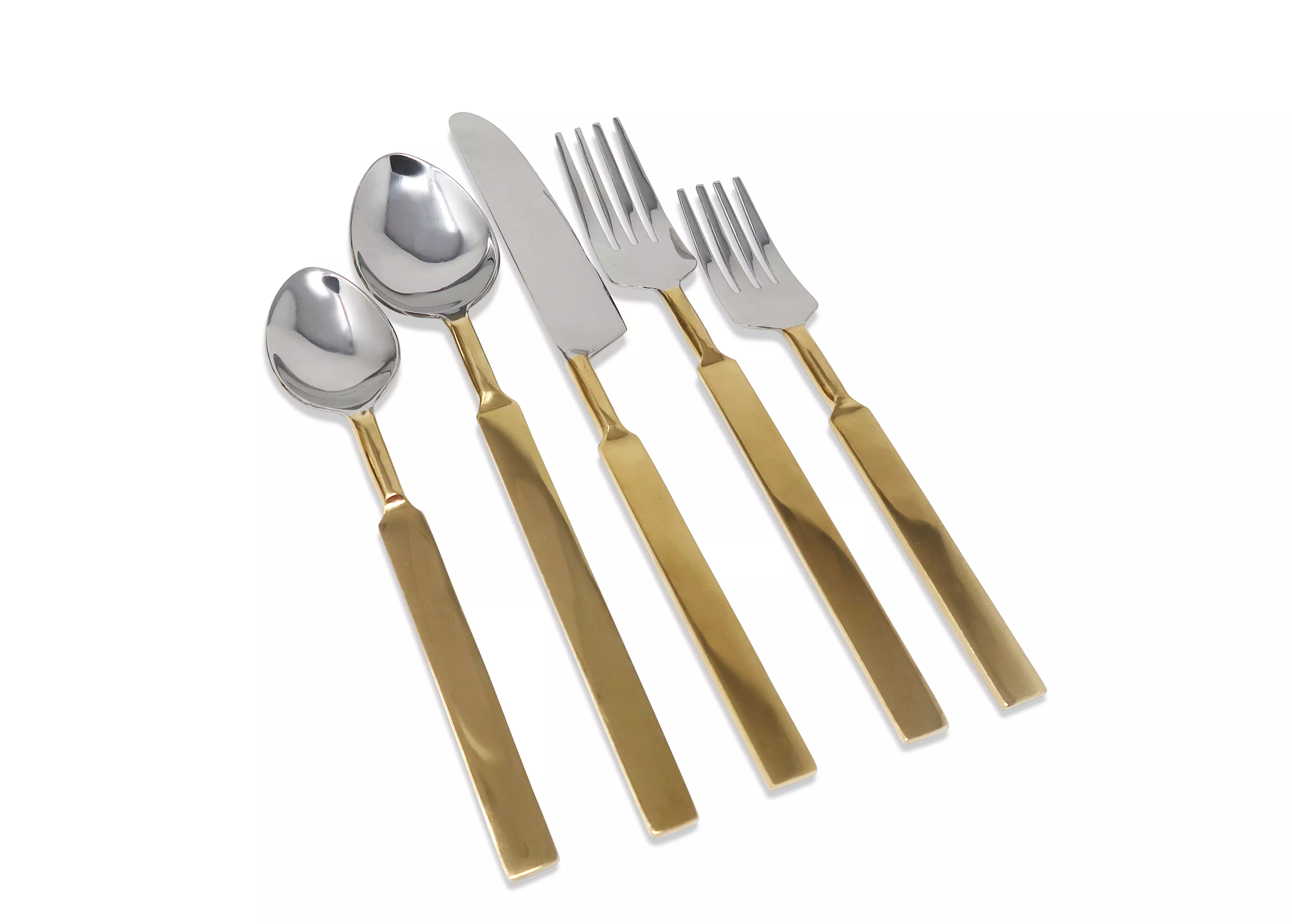20 Pc Flatware Set with Gold Square Handles - Service for 4 - Dishwasher Safe
