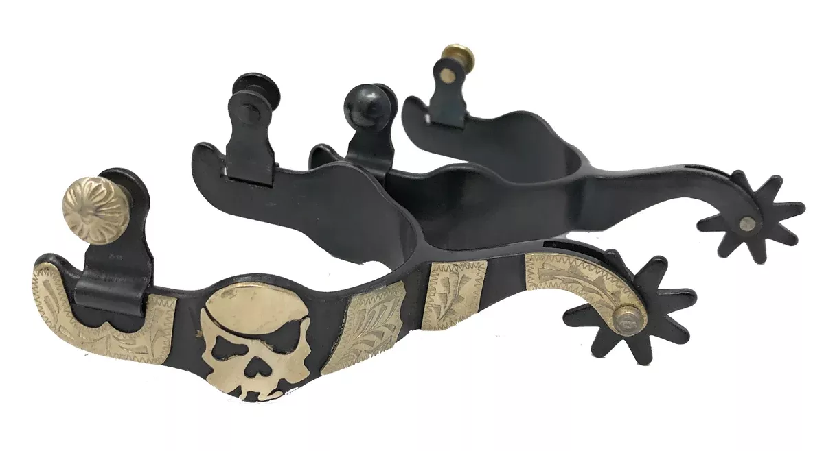 AJ Tack Men's Antique Brown Pirate Skull Spurs