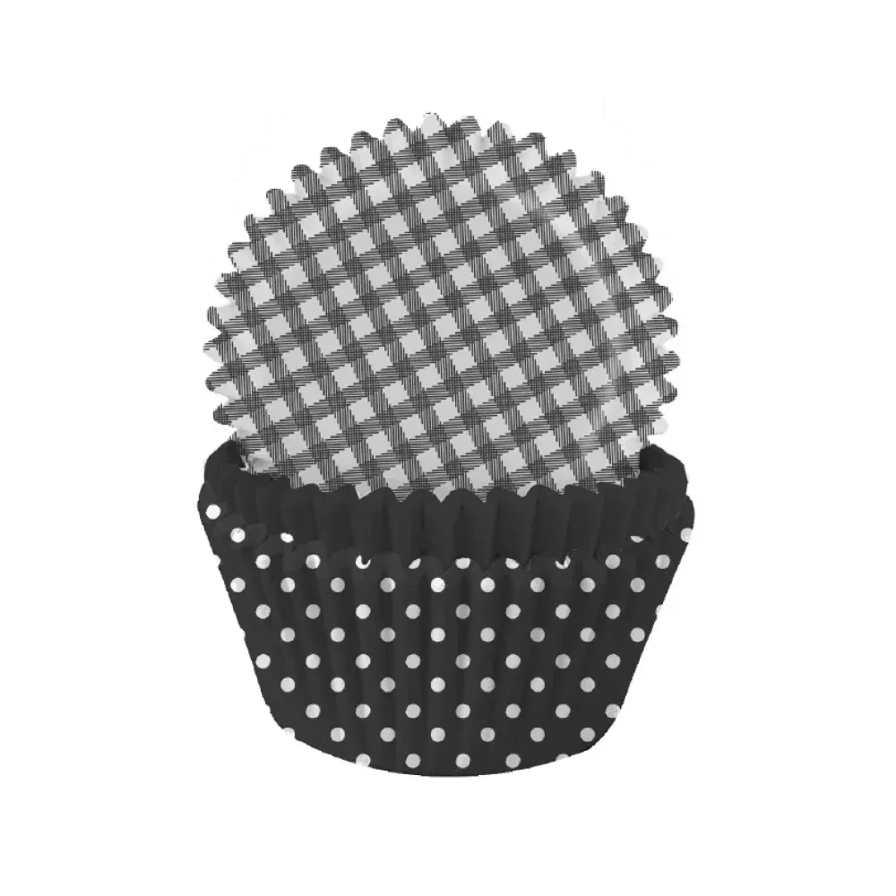 Anniversary House Cupcake Cases - Black Gingham & Polka Dot