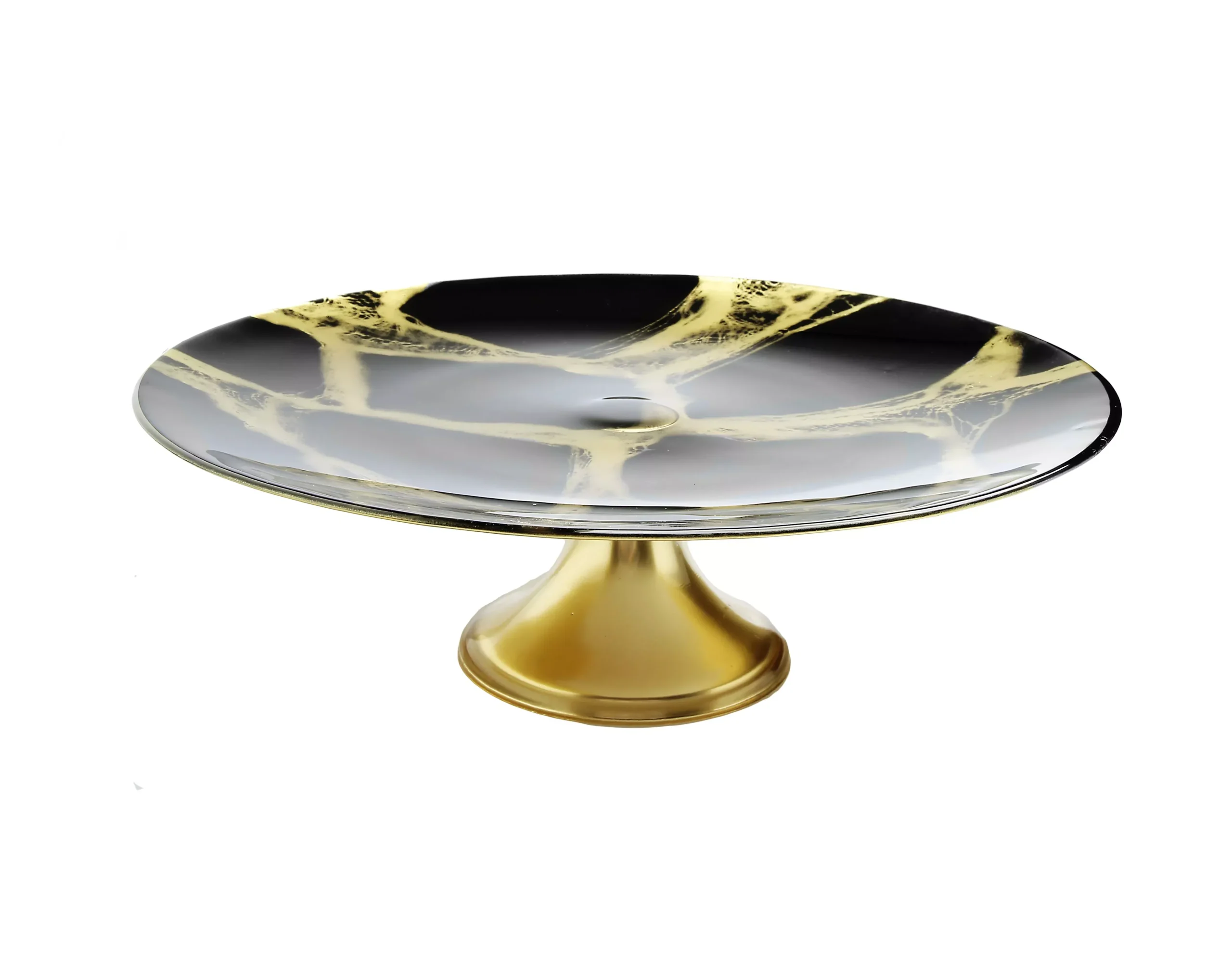 Black and Gold Marbleized Footed Cake Stand