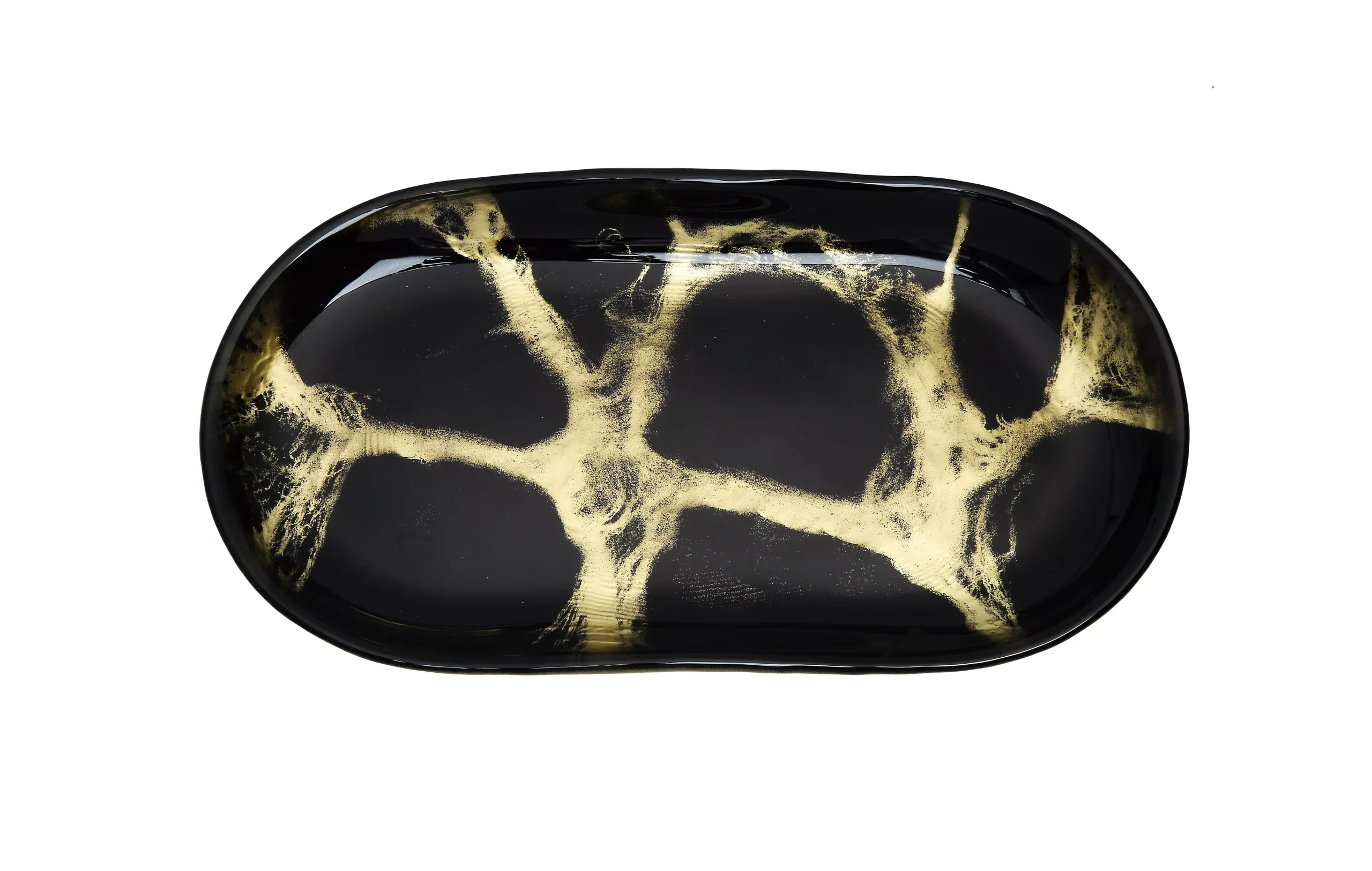 Black and Gold Marbleized Oval Dish