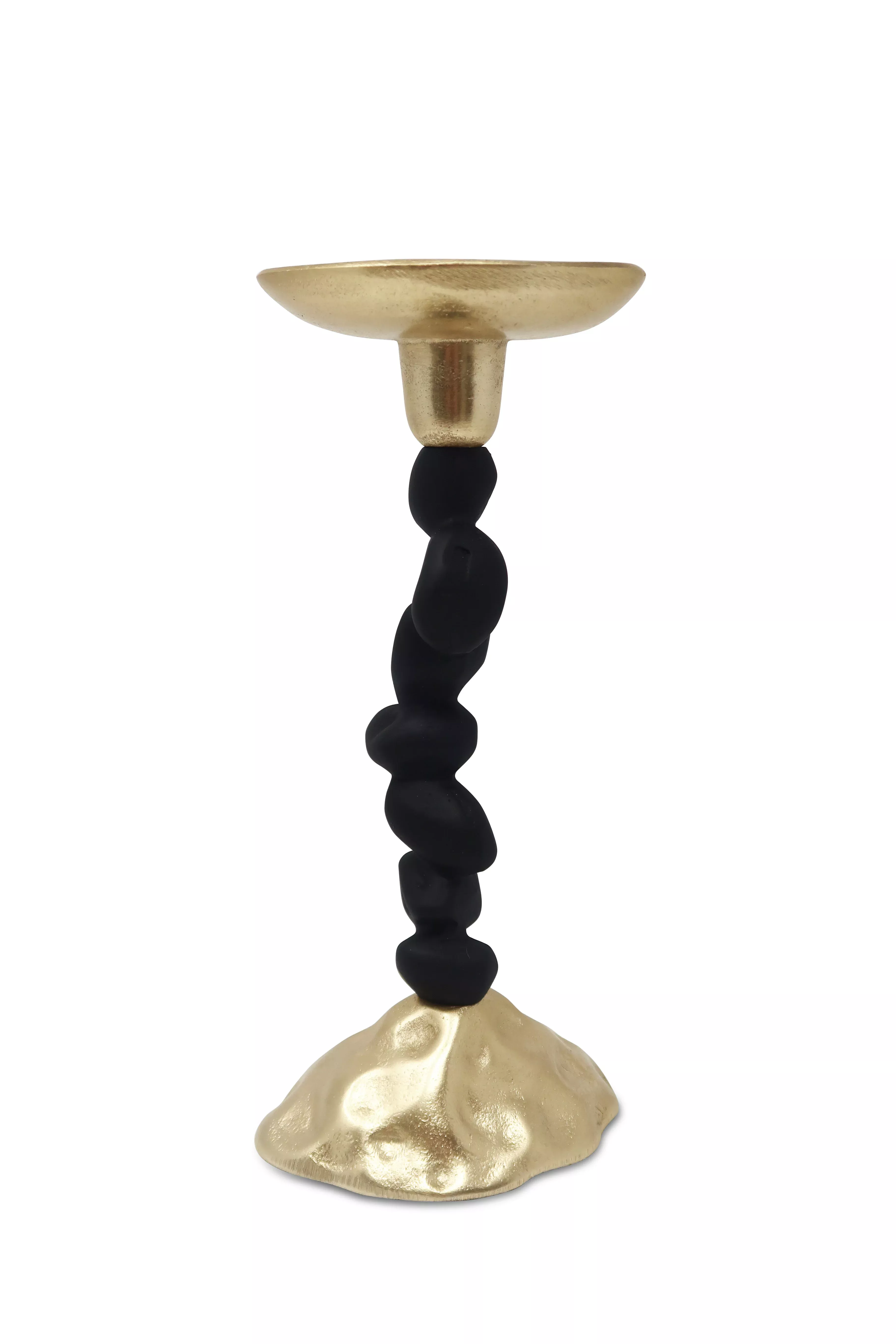 Black and Gold Pillar Candle Holder With Pebble Design