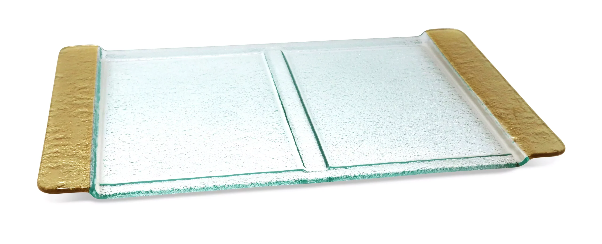 Glass 2 Sectional Tray with Gold Handles - 20.75"L
