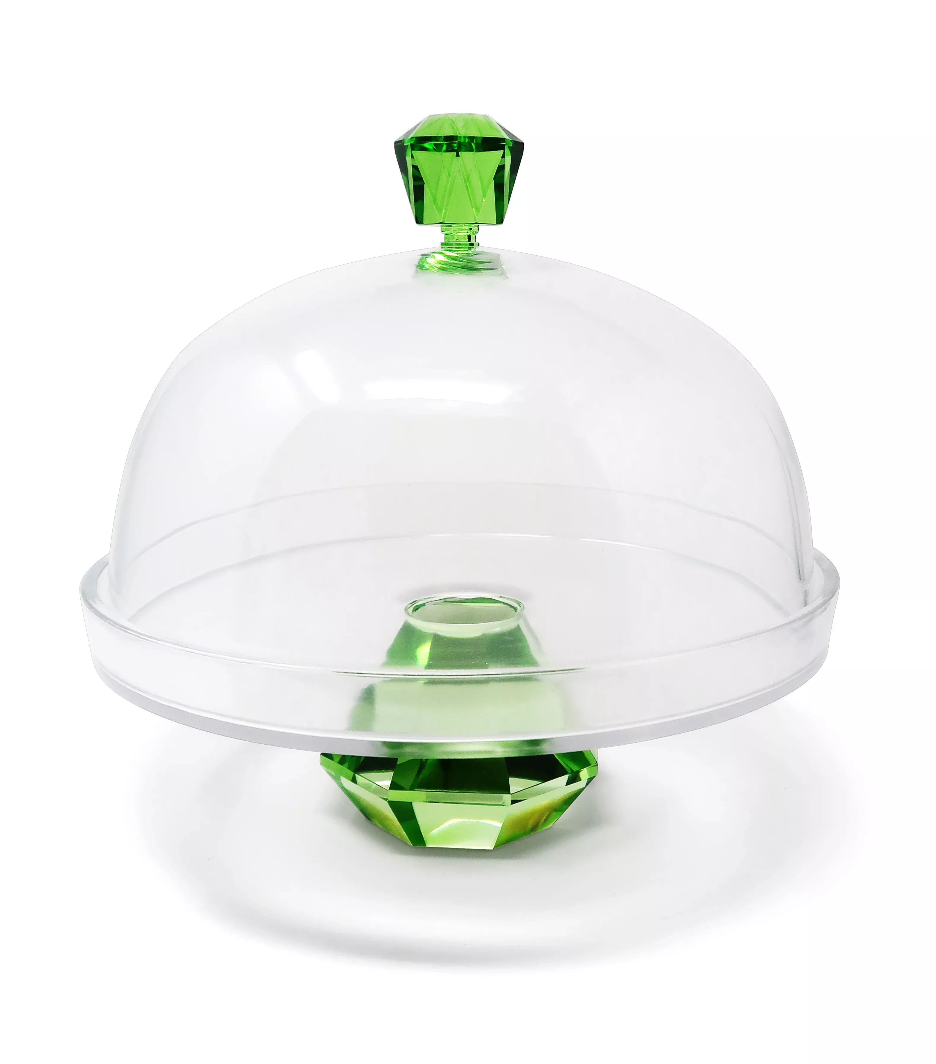 Glass Cake Dome with Colored Diamond Base and Knob, 13"D