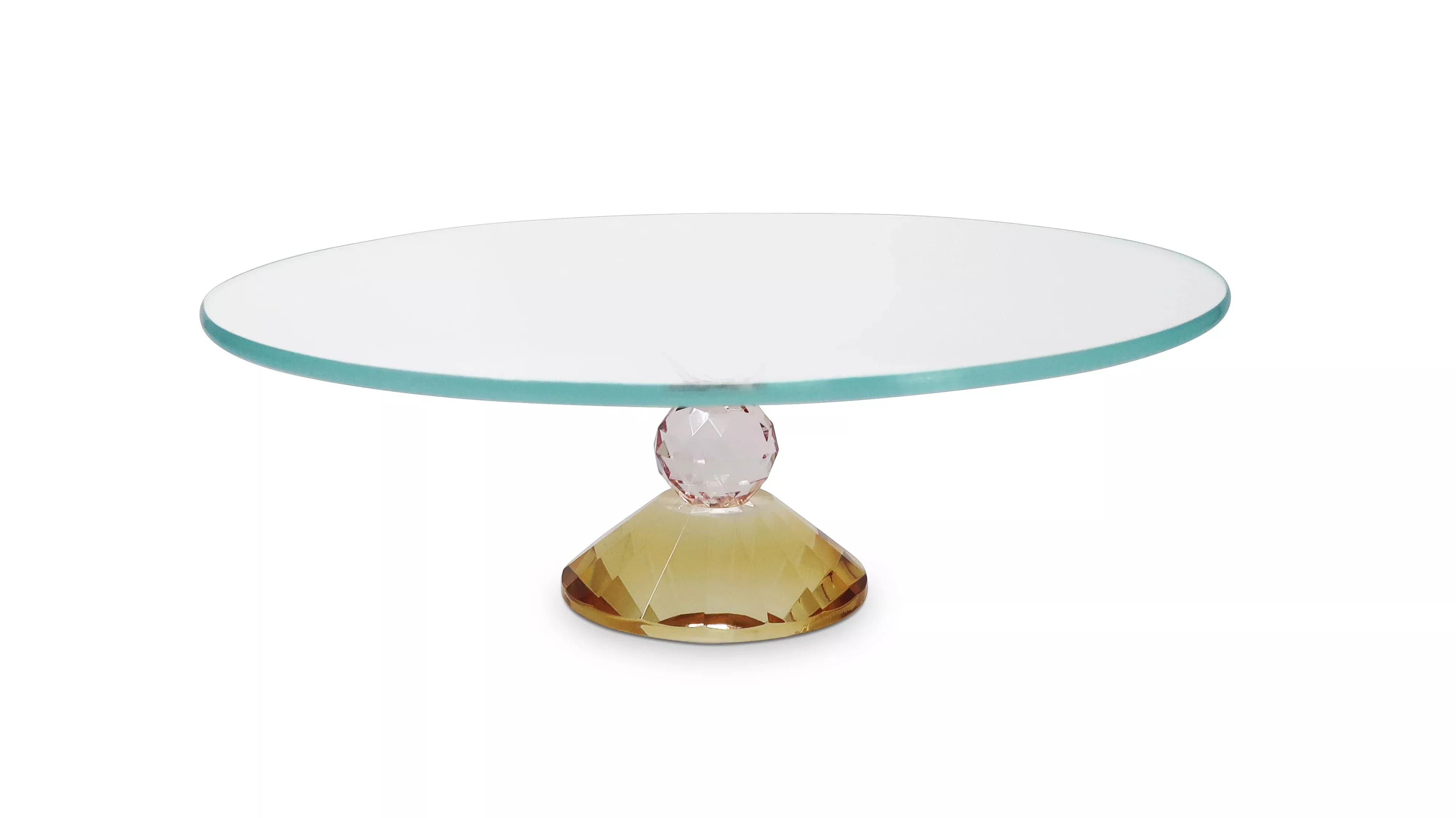 Glass Cake Plate with Amber and Pink Base