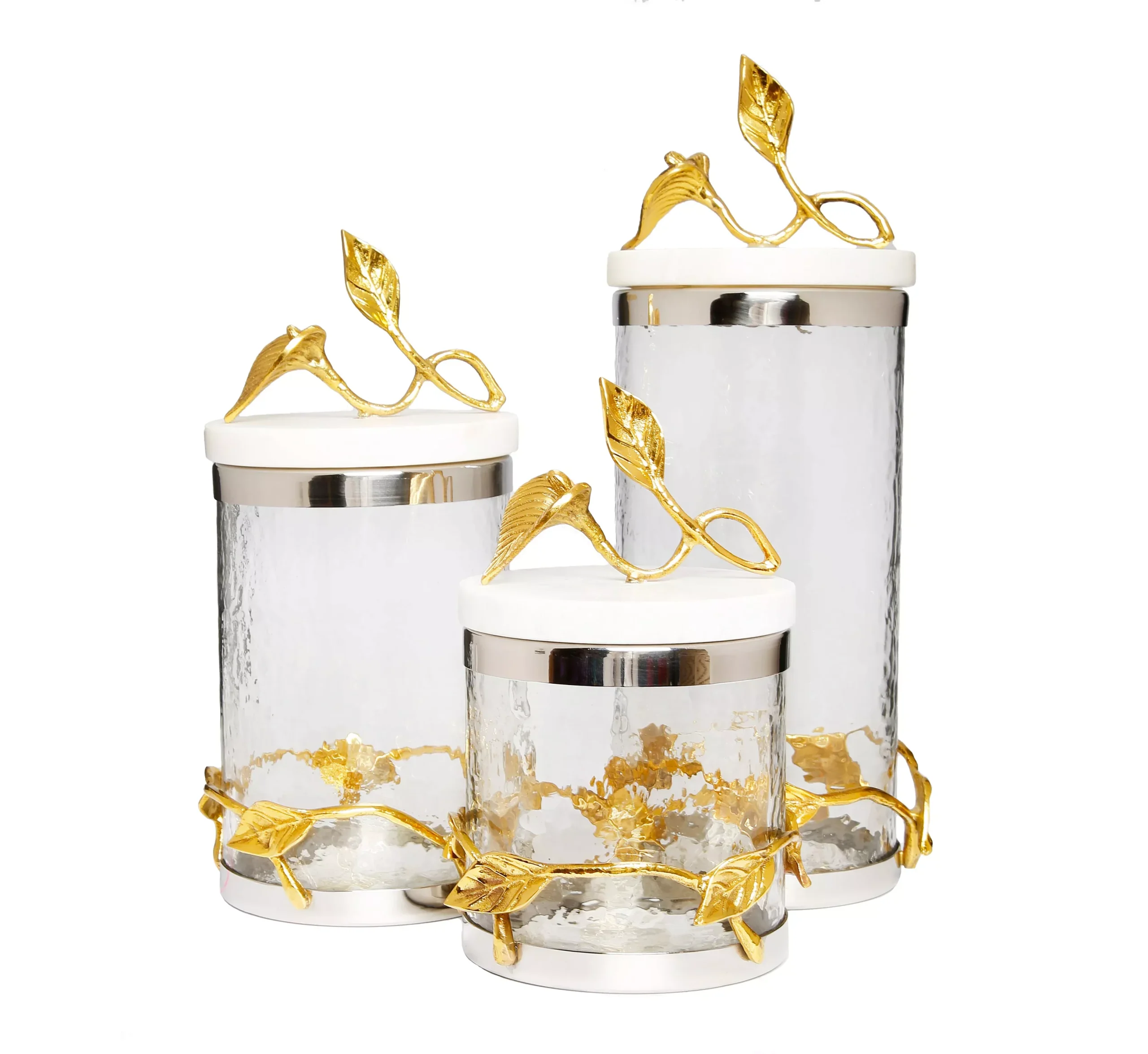 Glass Canister with Leaf Design and Marble Lid