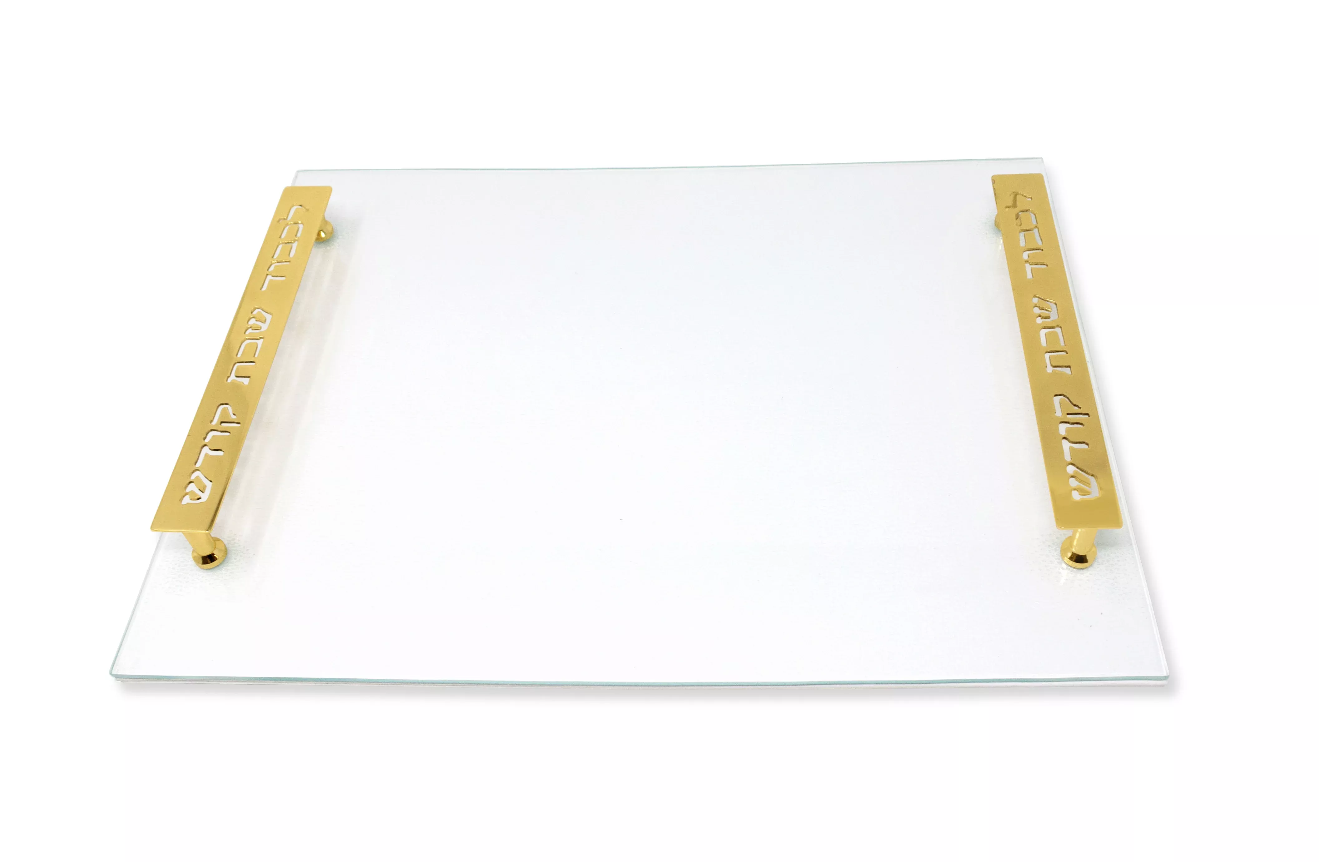 Glass Challah Board - White Leather with Imprinted Handles