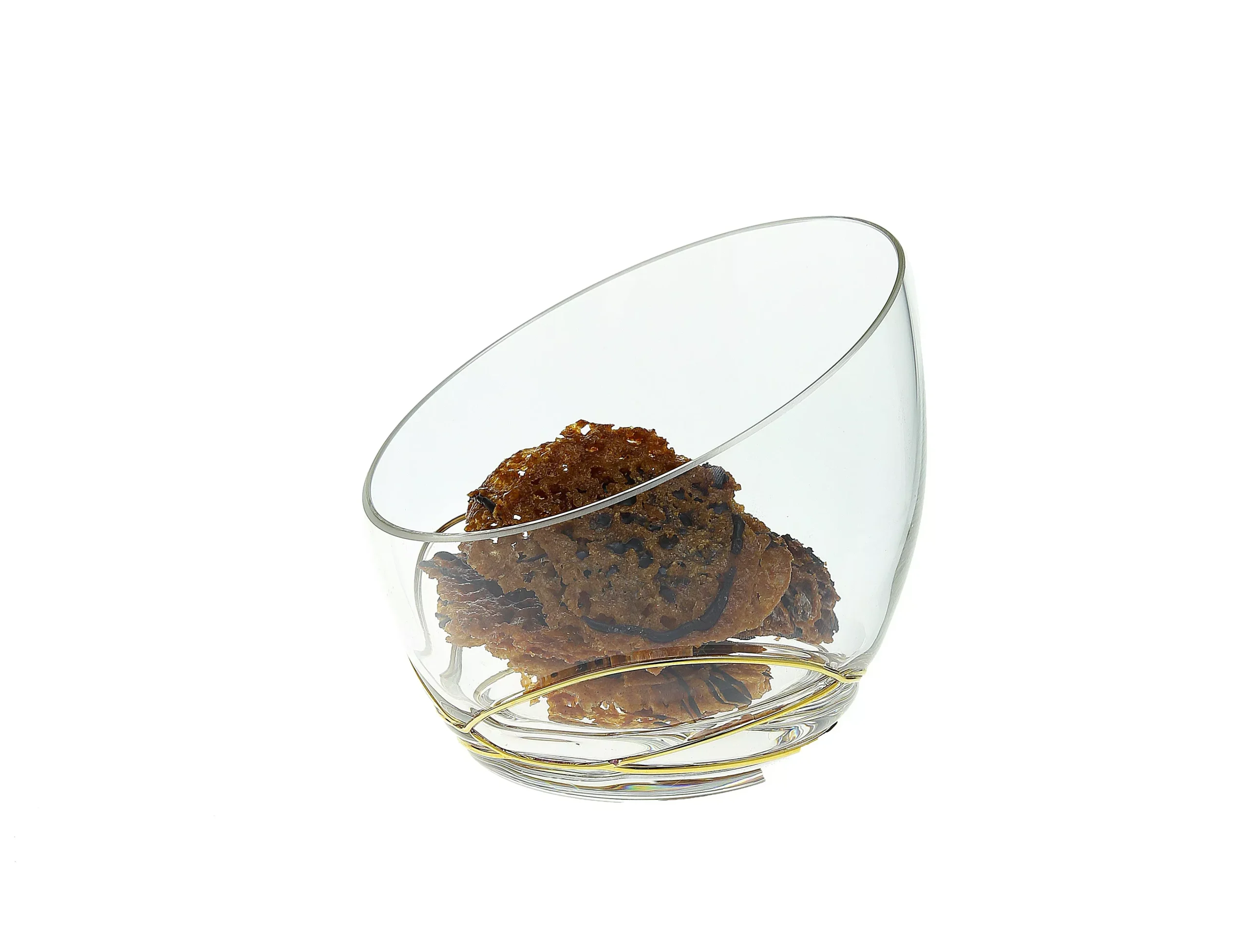 Glass Egg Shaped bowl with Swirl Gold Design