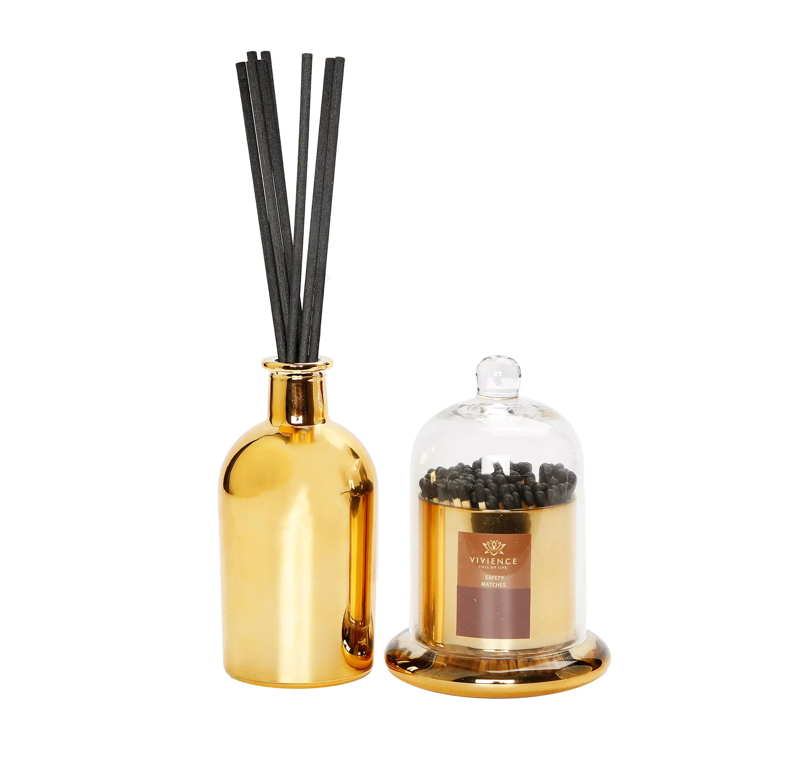 Gold Diffuser with Match Holder Set, "Cold Water" Scent
