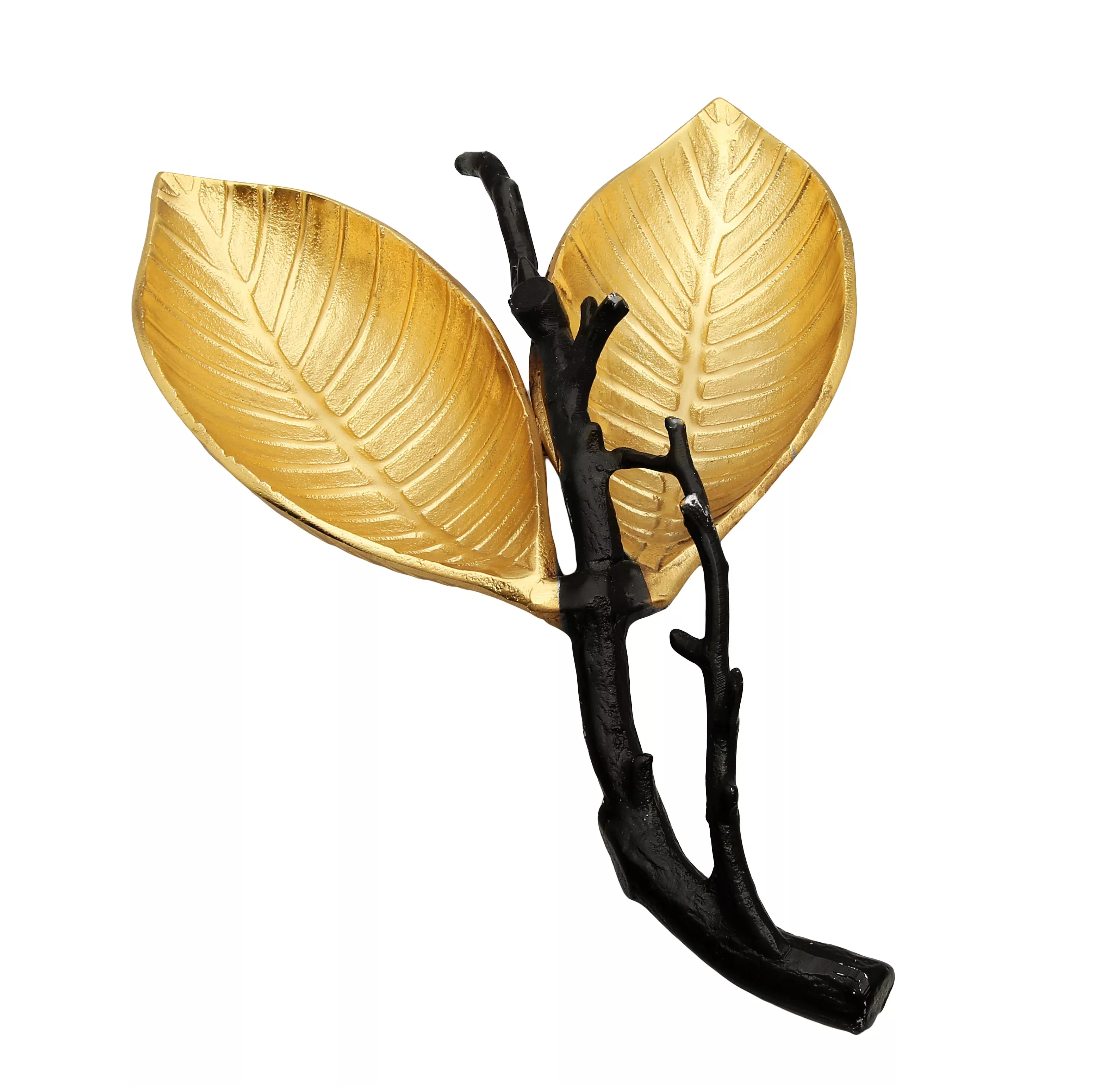 Gold Leaf Shaped Dish with Black Branch