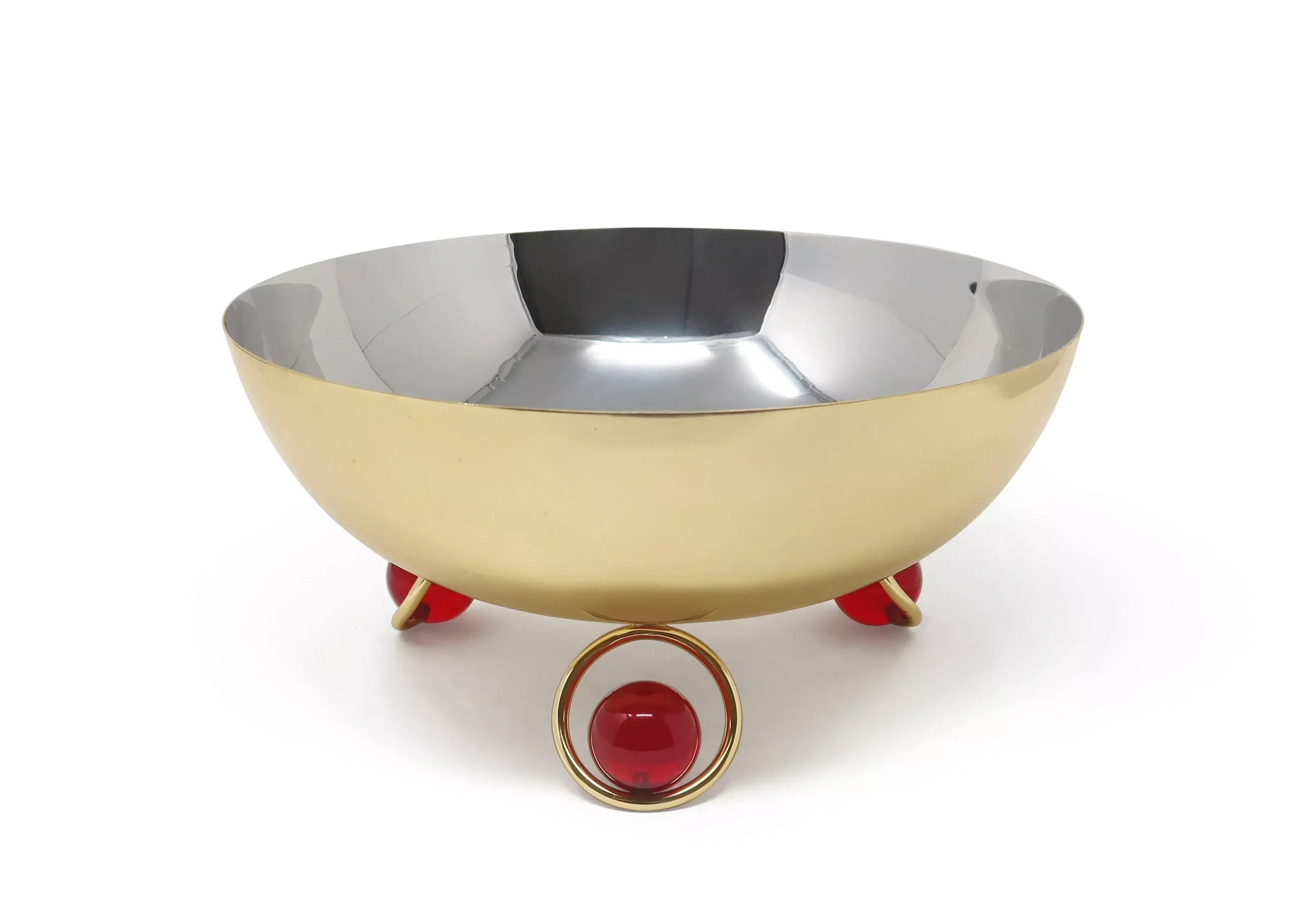 Large Salad Bowl Silver Inner Gold Outer with Ball Legs