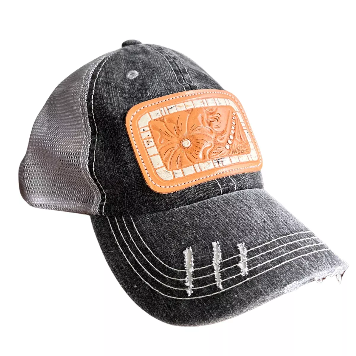 McIntire Saddlery Charcoal Grey Cap with White Chunk Leather Patch