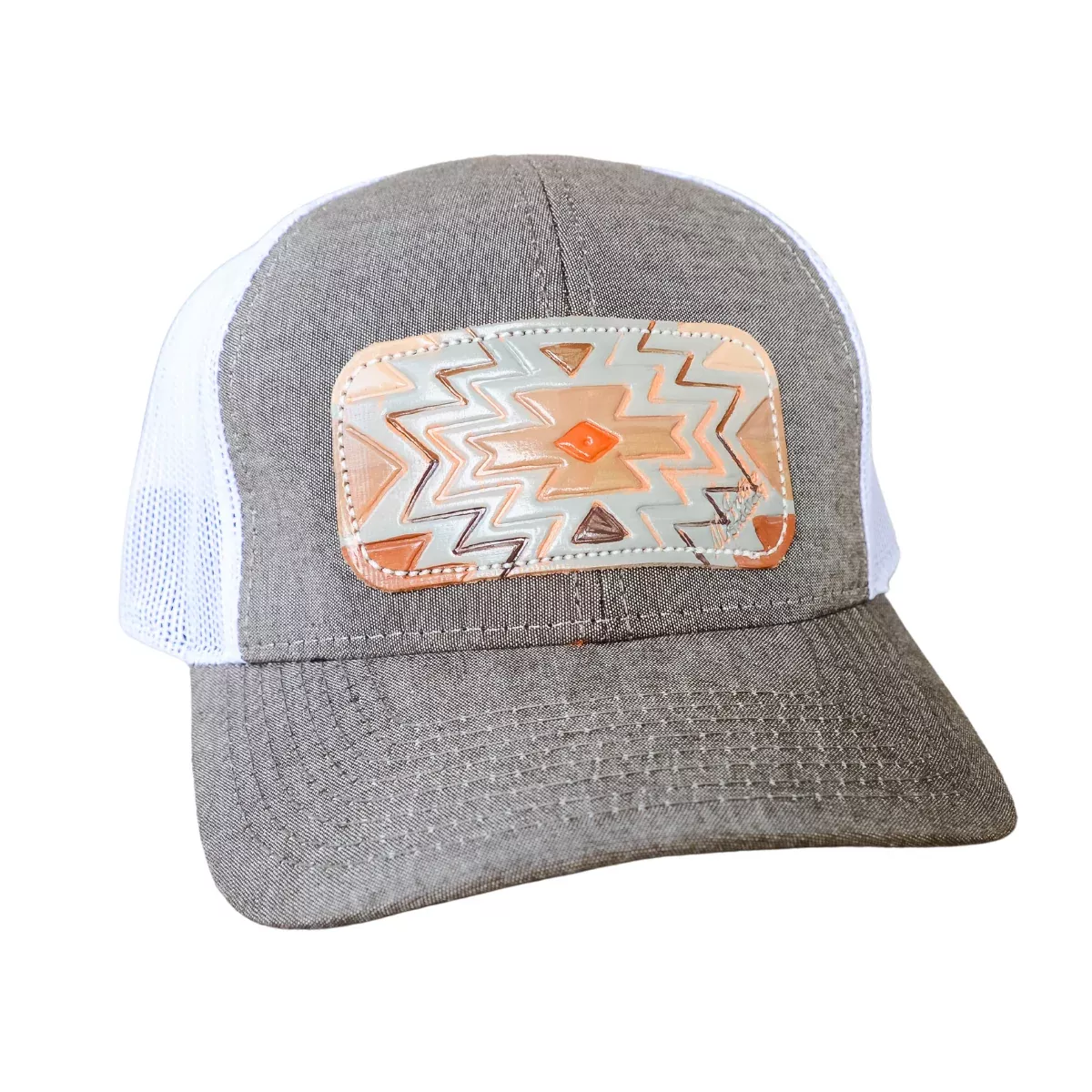 McIntire Saddlery Heather Brown and White Amarillo Aztec Leather Patch Cap