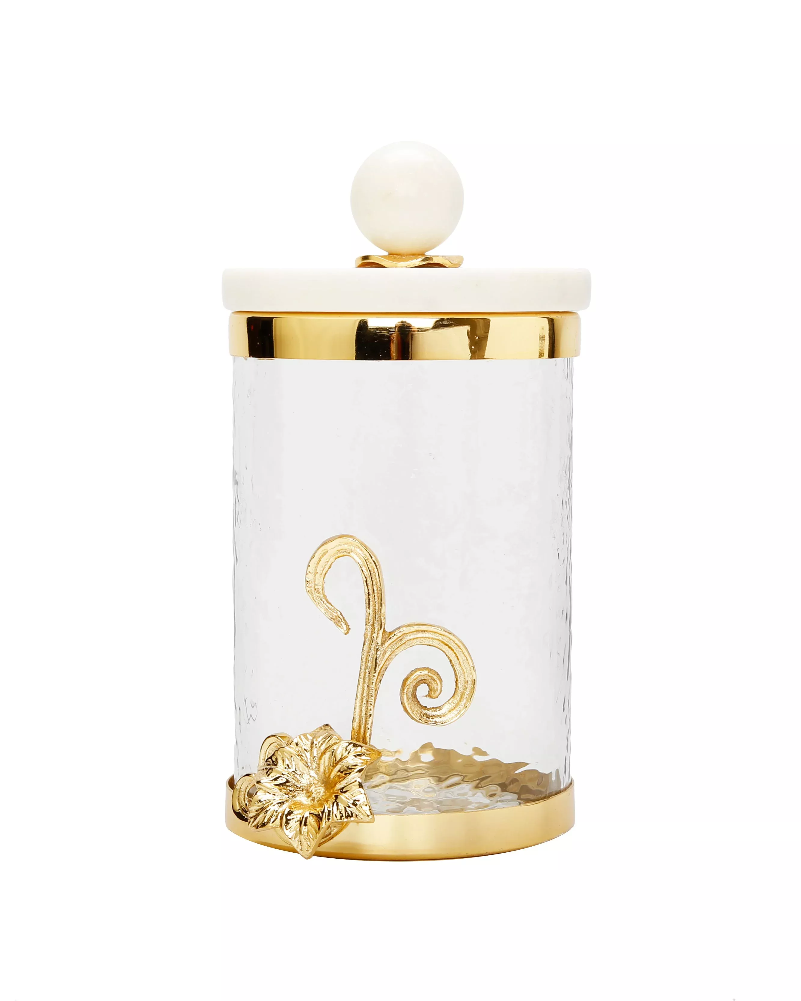 Medium Glass Canister with Gold Design and Marble Lid