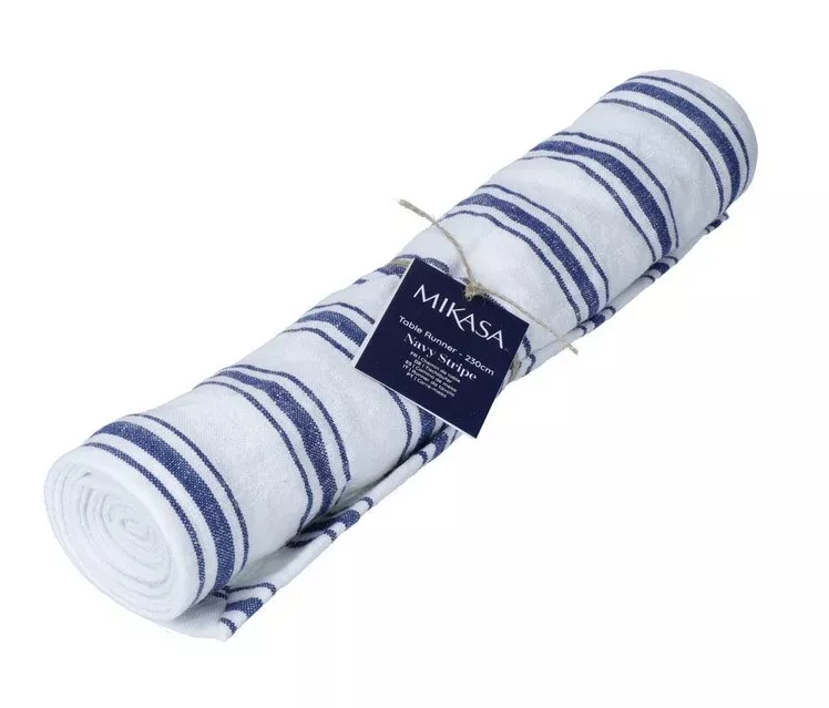 Mikasa Table Runner - Navy Stripe Linen-Blend