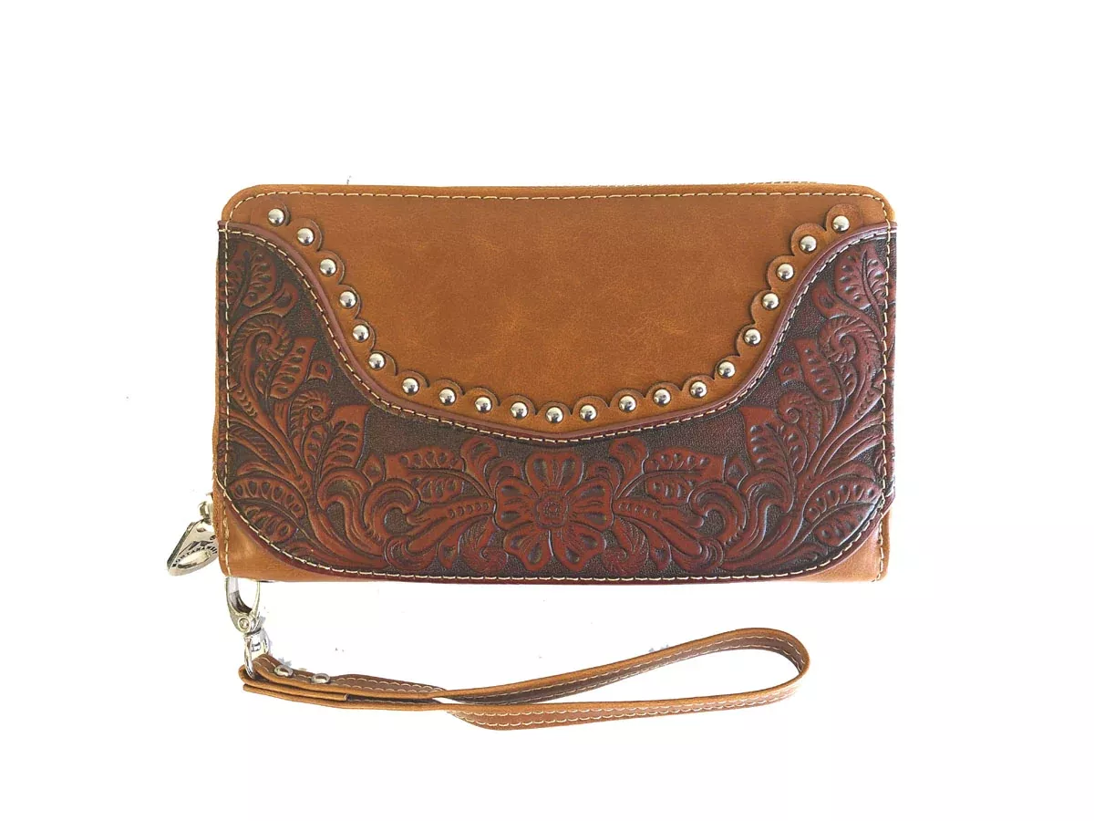 Montana West 2-in-1 Tooled Leather Wristlet Wallet