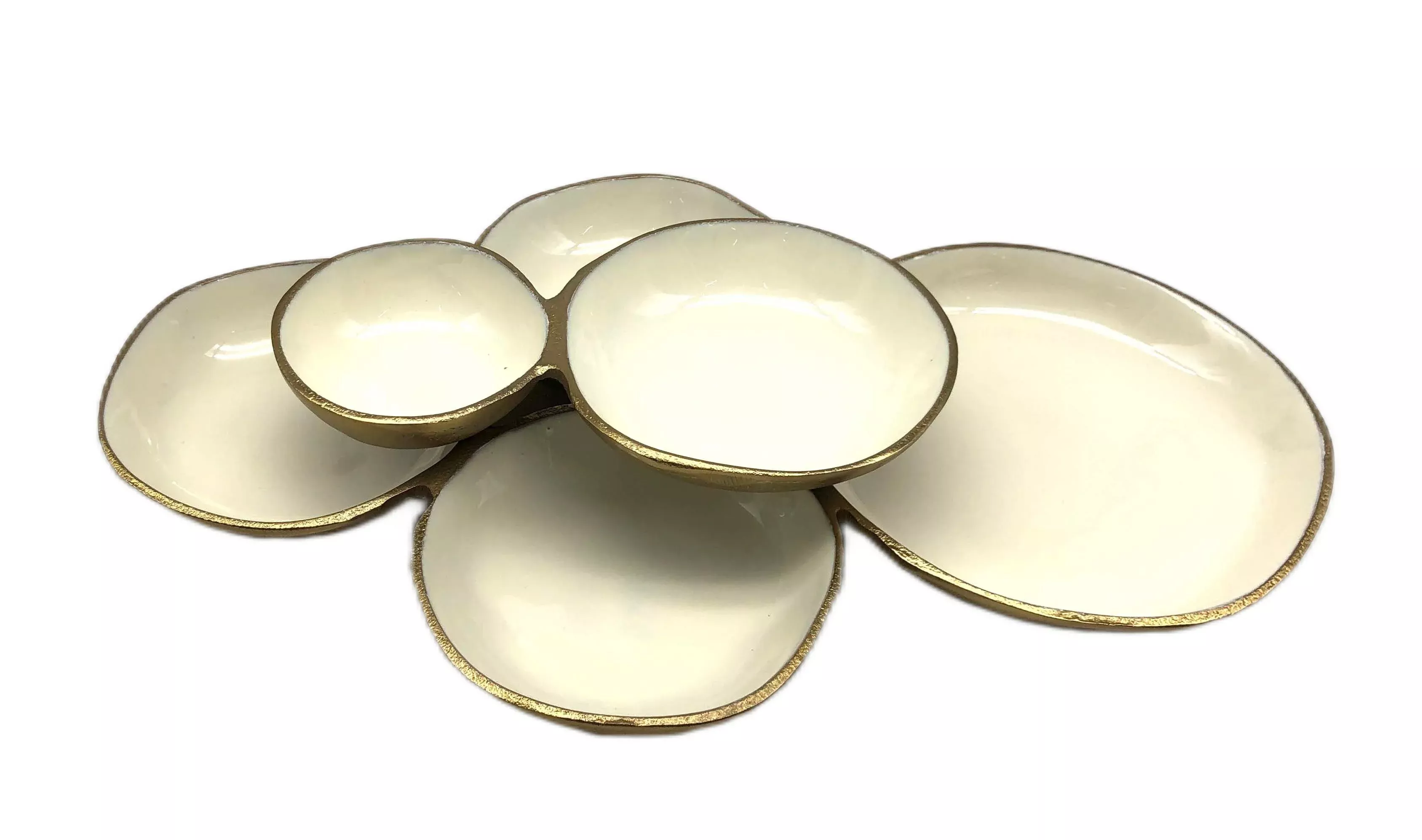 Multiple Cluster Bowl White Inside and Gold Outside