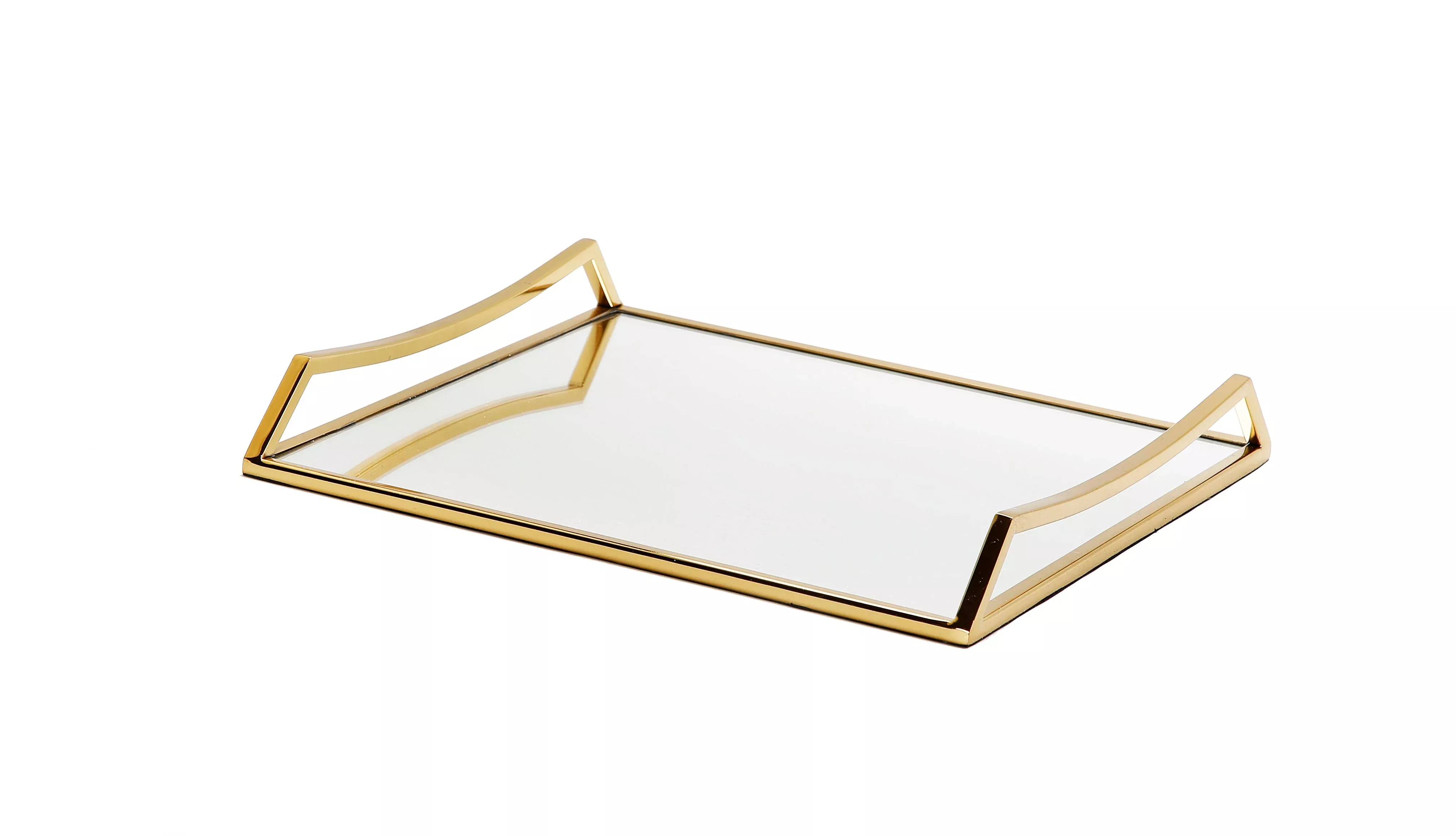 Oblong Mirror Serving Tray with Gold Handles