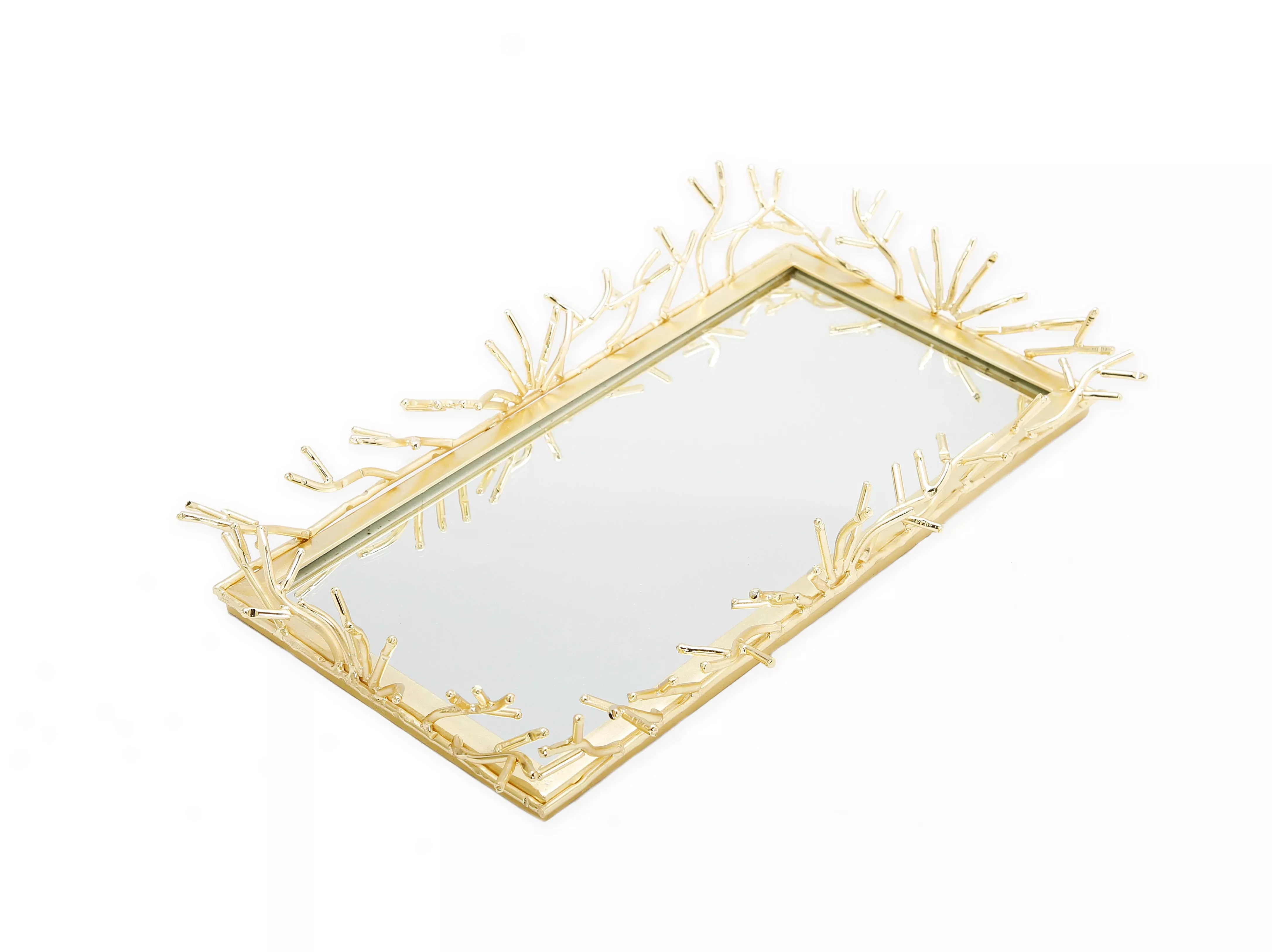 Rectangular Decorative Mirrror Tray with Gold Design BorderMedium