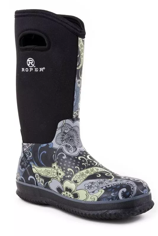 Roper Ladies Rubber Navy Printed Barn Boots