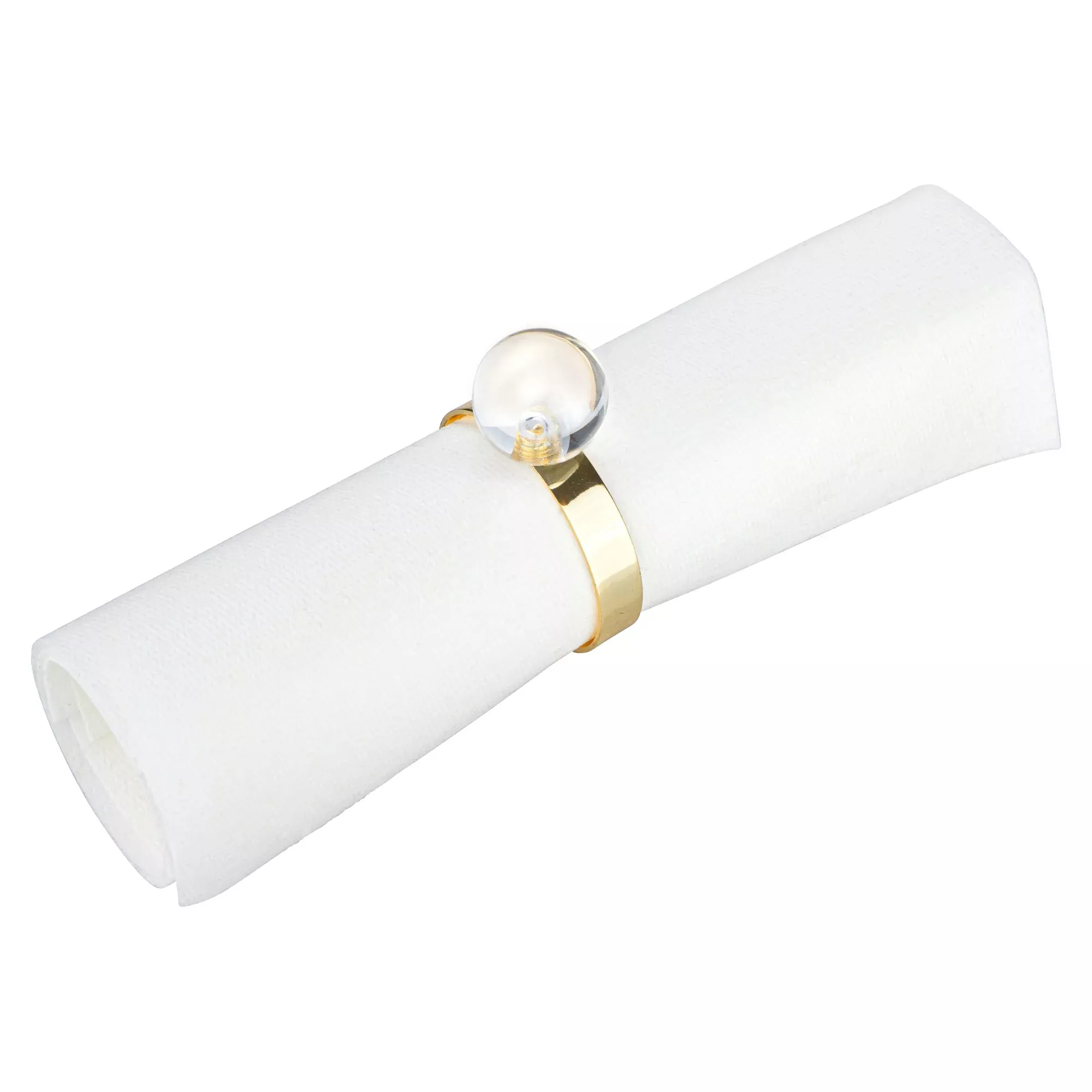 S/4 Napkin Rings Gold with Clear Ball Detail - 2"