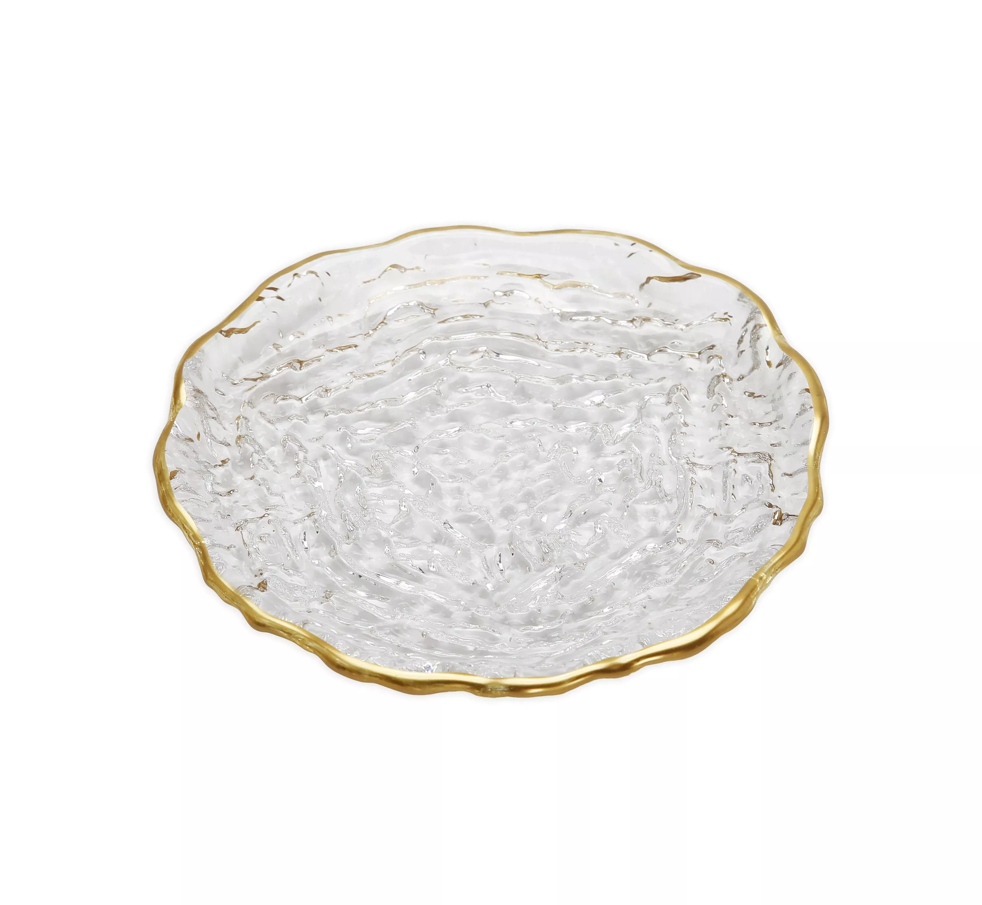 Set of 4 Glass Salad Plates with Gold Trim