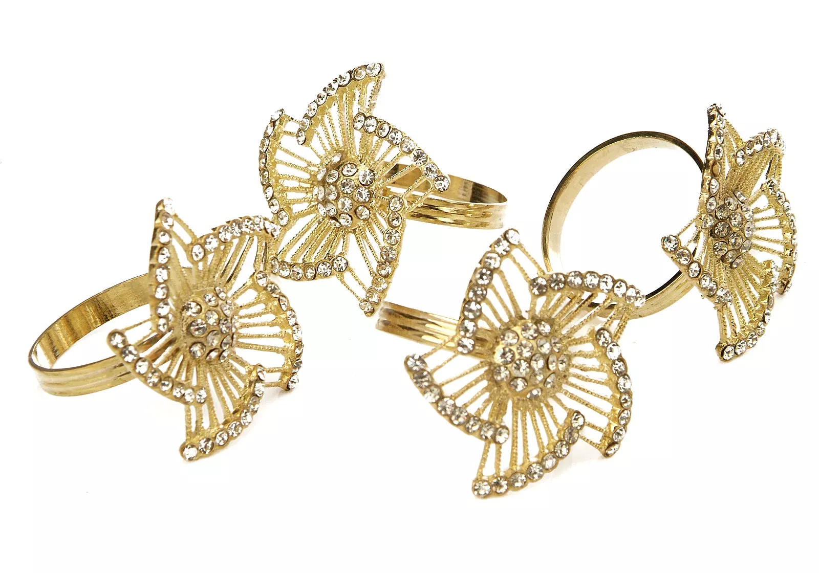 Set of 4 GoldNapkin Rings-Leaf Design