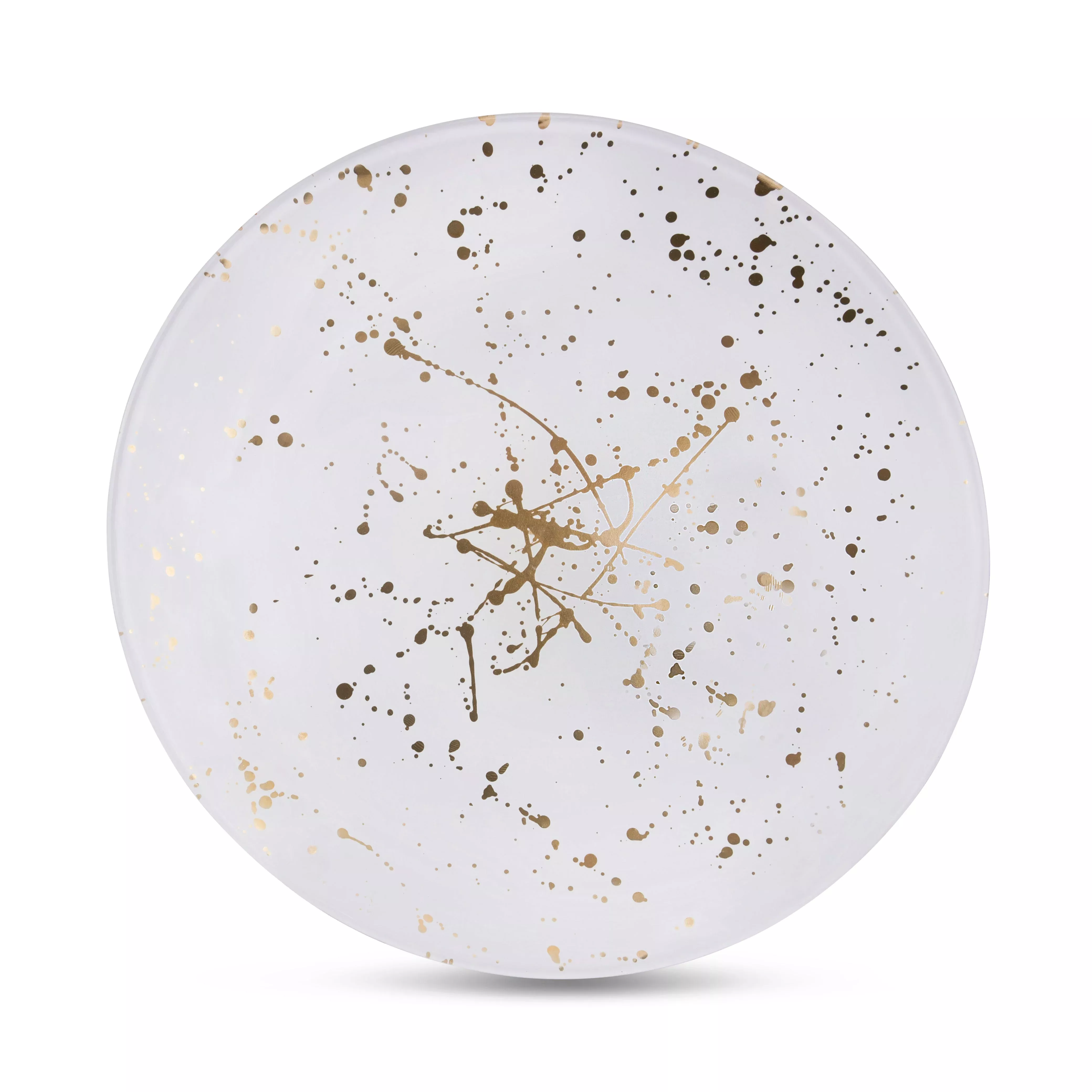 Set of 4 Opaque White Chargers with Splashy Gold Design