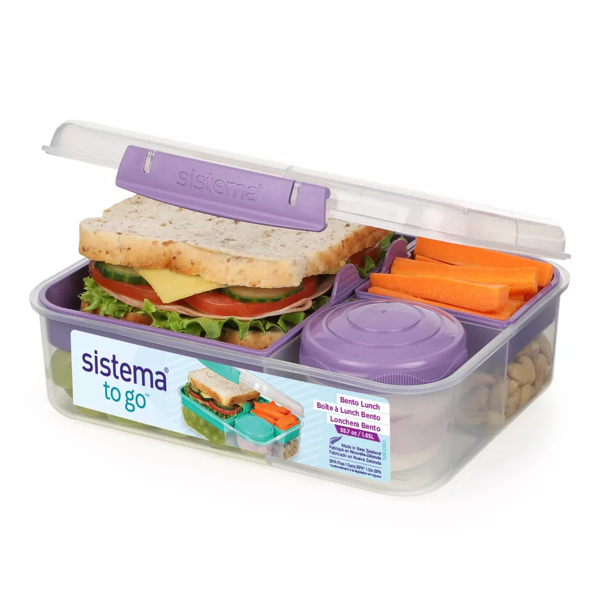 Sistema Bento Cube 1.65L - Clear with Coloured Clips