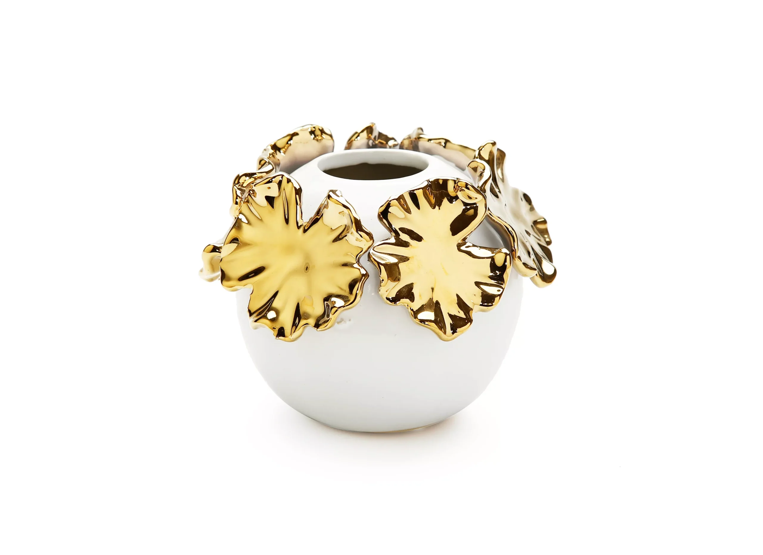 White Bud Vase with Gold Floral Design