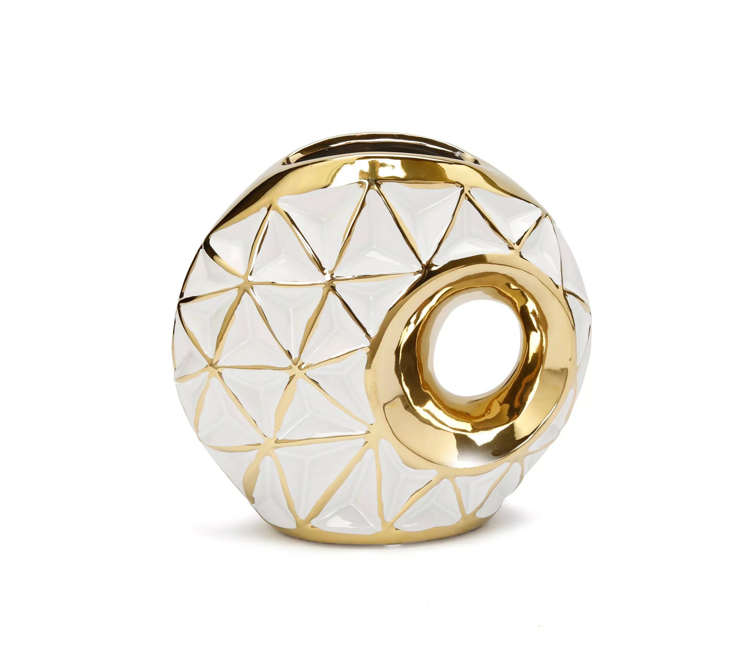 White Porcelain Round Vase with Geometrical Design