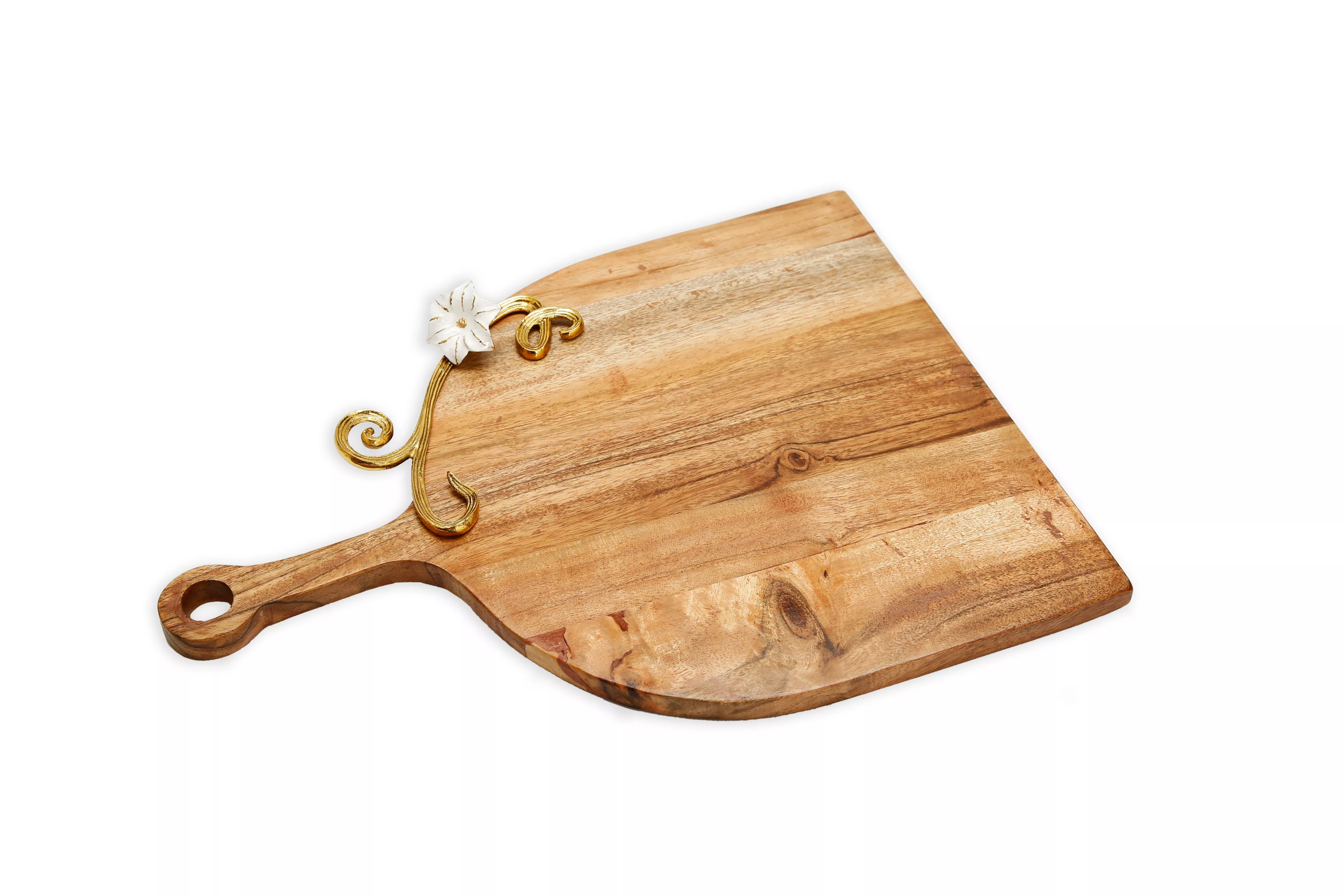 Wood Charcuterie Board Gold Flower Design flat base