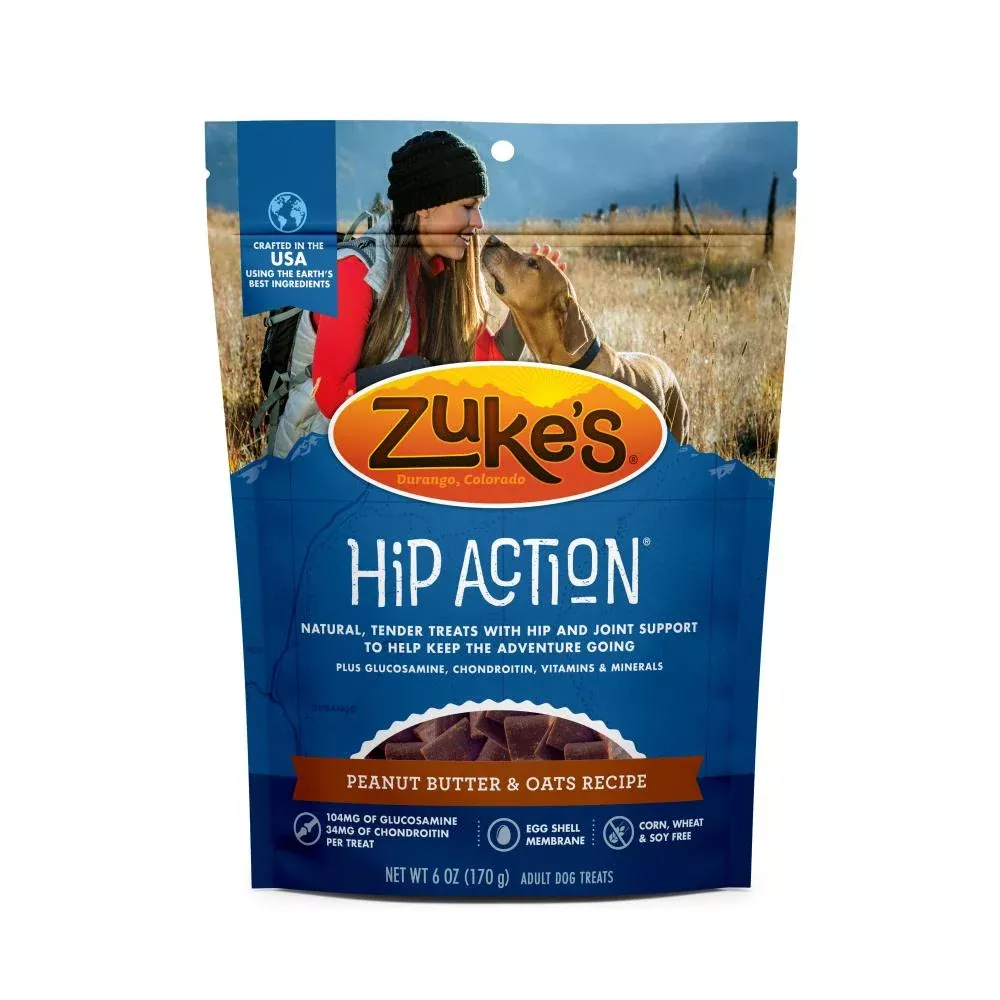 Zukes Hip Action Peanut Butter and Oats Dog Treats with Glucosamine andChondroitin (1-lb)